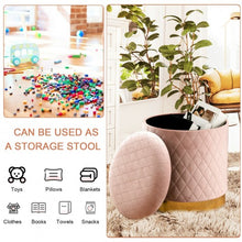 Load image into Gallery viewer, Round Storage Ottoman with Exquisite Pattern and Golden Metal Base for Bedroom
