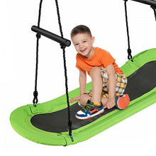 Load image into Gallery viewer, Saucer Tree Swing Surf Kids Outdoor Adjustable Oval Platform Set w/Handle-Green
