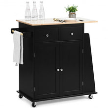 Load image into Gallery viewer, Rubber Wood Countertop Rolling Kitchen Island Cart-Black
