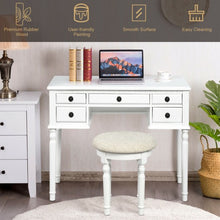 Load image into Gallery viewer, Tri-Fold Mirror Table Stool Wooden Vanity Make Up Dressing Set-White
