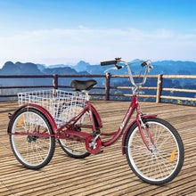 Load image into Gallery viewer, 26&quot; Seat Height Adjustable Single Speed 3-wheel Tricycle with Bell-Red

