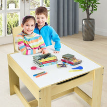 Load image into Gallery viewer, Kids Table Chairs Set With Storage Boxes Blackboard Whiteboard Drawing-Natural
