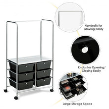 Load image into Gallery viewer, 6 Drawer Rolling Storage Cart with Hanging Bar -Black
