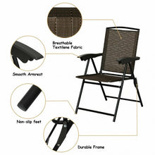 Load image into Gallery viewer, 2 Pcs Folding Sling Chairs with Steel Armrest and Adjustable Back for Patio
