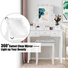 Load image into Gallery viewer, Vanity Dressing Table Set with 10 Dimmable Bulbs and Cushioned Stool-White
