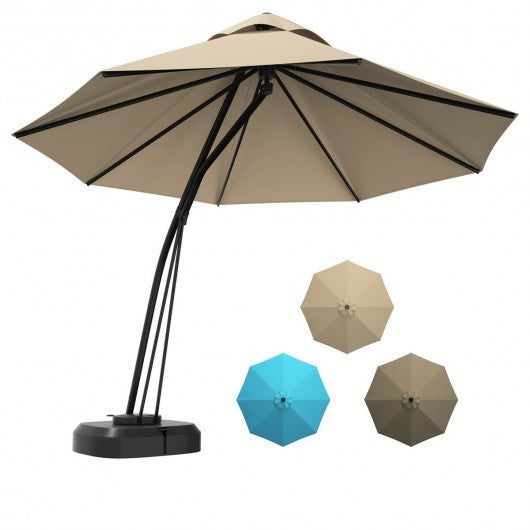 11 Feet Outdoor Cantilever Hanging Umbrella with Base and Wheels-Beige