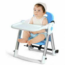 Load image into Gallery viewer, Baby Booster Folding Travel High Chair with Safety Belt &amp; Tray-Blue

