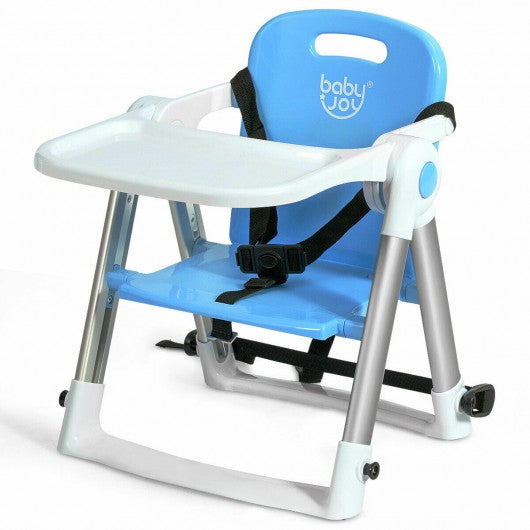 Baby Booster Folding Travel High Chair with Safety Belt & Tray-Blue