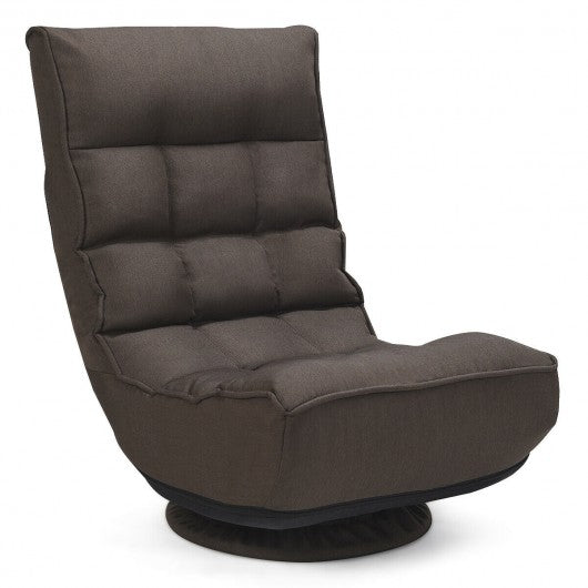 4-Position Adjustable 360 Degree Swivel Folding Floor Sofa Chair-Brown