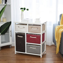Load image into Gallery viewer, Nightstands Storage Drawer Cabinet Chest with 5 Woven Baskets
