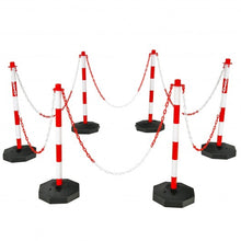 Load image into Gallery viewer, 6 Pack 34&quot; Traffic Delineator Poles with 5FT Chains and Fillable Base-White
