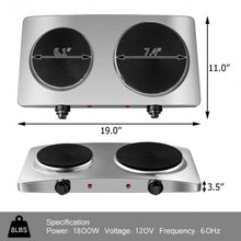 Load image into Gallery viewer, 1800W Double Hot Plate Electric Countertop Burner
