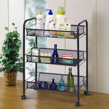 Load image into Gallery viewer, Black/Gray 3 Tier Storage Rack Trolley Cart-Black
