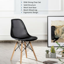Load image into Gallery viewer, 4 Pcs Modern Plastic Hollow Chair Set with Wood Leg-Black

