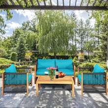 Load image into Gallery viewer, 4 Pcs Acacia Wood Outdoor Patio Furniture Set with Cushions-Turquoise
