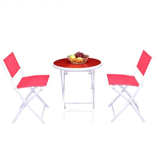 3 Pcs Folding Garden Patio Table Chairs Set -Red