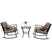Load image into Gallery viewer, 3-Pc Rattan Rocking Chair and Coffee Table Furniture Set-Brown
