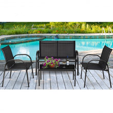 Load image into Gallery viewer, 4 pcs Patio Furniture Set with Glass Top Coffee Table-Black
