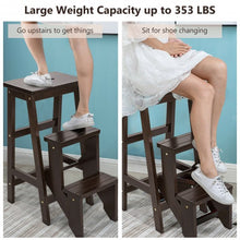 Load image into Gallery viewer, Folding Multi-functional 3-tier Ladder Wood Step Stool-Coffee

