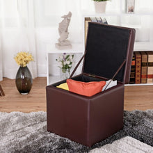 Load image into Gallery viewer, Square Hinge Top Storage Box Ottoman-Brown
