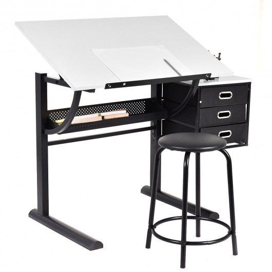 Adjustable Drafting Table Art & Craft Drawing Desk w/Stool