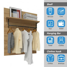Load image into Gallery viewer, Wall-Mounted Clothes Hanger Rack Shelf with 5 Hooks and Hanging Rod
