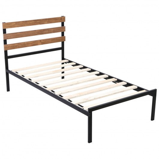 Metal Bed Frame Foundation with Headboard-Twin Size