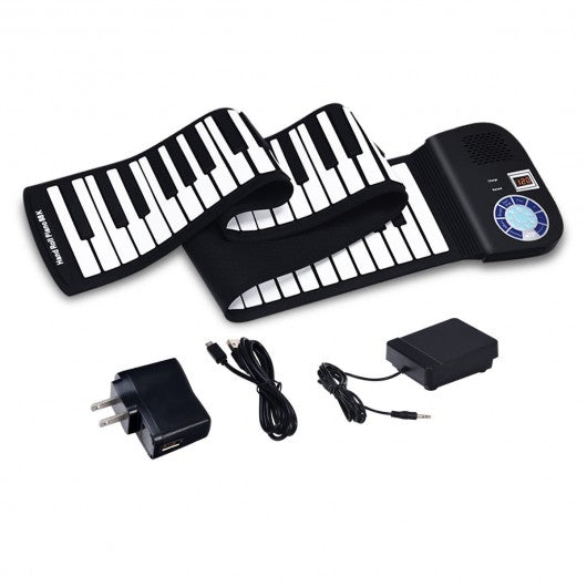 88 Keys Midi Electronic Roll up Piano Silicone Keyboard for Beginners-Black