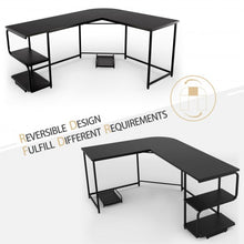 Load image into Gallery viewer, Reversible L-Shaped Computer Study Table with Shelves-Black
