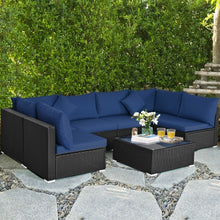 Load image into Gallery viewer, 7-Piece Outdoor Wicker Patio Sofa Set with 2 Pillows and Cushions-Navy
