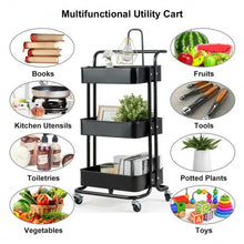 Load image into Gallery viewer, 3-Tier Metal Rolling Storage Cart Trolley 2 Brakes with Handle
