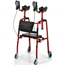 Load image into Gallery viewer, Folding Auxiliary Walker Rollator with Brakes Flip-Up Seat Bag Multifunction-Red
