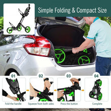 Load image into Gallery viewer, Folding 3 Wheels Golf Push Cart with Brake Scoreboard Adjustable Handle-Green
