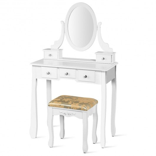 Vanity Make Up Table Set Dressing Table Set with 5 Drawers-White