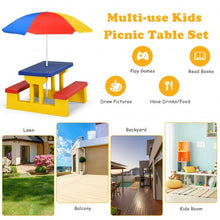 Load image into Gallery viewer, Kids Picnic Folding Table and Bench with Umbrella-Yellow
