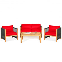 Load image into Gallery viewer, 4 Pcs Acacia Wood Outdoor Patio Furniture Set with Cushions-Red
