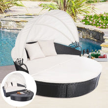 Load image into Gallery viewer, Outdoor Patio Rattan Wicker Sofa Round Retractable Canopy Daybed
