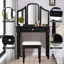 Load image into Gallery viewer, Vanity Dressing Makeup Table Set with Tri-Folding Mirror and Stool-Black
