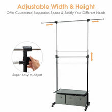 Load image into Gallery viewer, 2-Rod Adjustable Garment Rack with Shelf &amp; Storage Boxes
