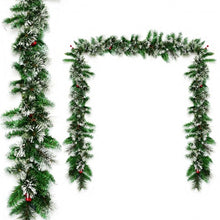 Load image into Gallery viewer, 9ft Pre-lit Snow Flocked Tips Christmas Garland with  Red Berries 50 Lights
