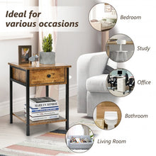 Load image into Gallery viewer, Industrial End Side Table Nightstand with Drawer Shelf-Rustic Brown

