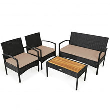 Load image into Gallery viewer, 4 Pcs Patio Rattan Furniture Set Sofa Chair Coffee Table with Cushion-Brown
