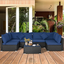 Load image into Gallery viewer, 7-Piece Outdoor Wicker Patio Sofa Set with 2 Pillows and Cushions-Navy
