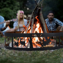 Load image into Gallery viewer, 36&quot; Metal Fire Pit Ring Deer with Extra Poker Bonfire Liner for Campfire
