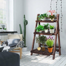 Load image into Gallery viewer, 3 Tier Outdoor Wood Design Folding Display Flower Stand
