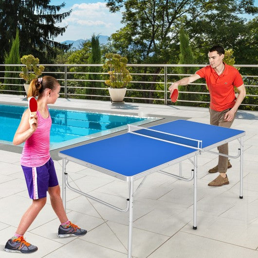 60 Inches Portable Tennis Ping Pong Folding Table with Accessories-Blue