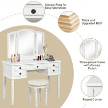 Load image into Gallery viewer, Tri-Fold Mirror Table Stool Wooden Vanity Make Up Dressing Set-White
