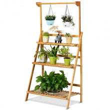 Load image into Gallery viewer, 3 Tiers Bamboo Hanging Folding Plant Shelf Stand
