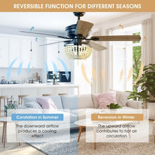 Load image into Gallery viewer, 52&quot; Retro Ceiling Fan Light with Reversible Blades Remote Control-Black
