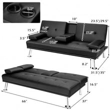 Load image into Gallery viewer, Convertible Folding Leather Futon Sofa with Cup Holders and Armrests-Black
